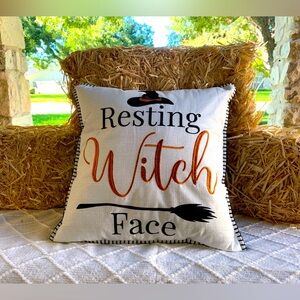 Halloween Decor Pillow Resting Witch Face- NWT